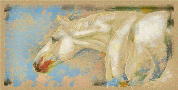 تابلو اسب سپید طرح نقاشیخط زیبای ایرانی با خوشنویسی نستعلیق