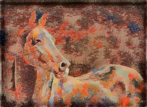 اسب سفید طرح نقاشیخط زیبای ایرانی با خوشنویسی نستعلیق