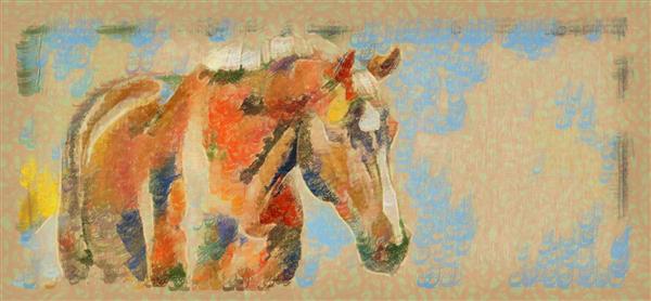اسب سر به زیر طرح نقاشیخط زیبای ایرانی با خوشنویسی نستعلیق