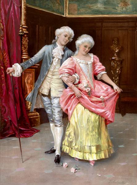 فدریکو آندروتی زن و شوهر جوان در یک بزم باشکوه عجیب و غریب داخلی Federico Andreotti Young Couple in a Magnificent Rococo Interior