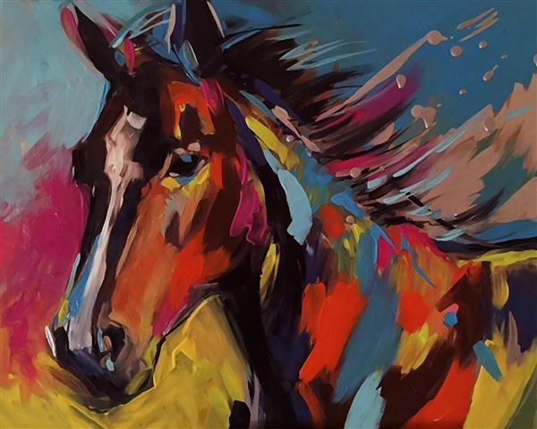 نقاشی رنگ روغن اسب رنگارنگ
