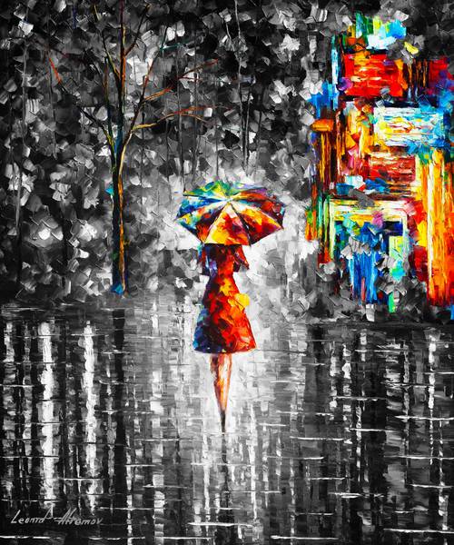 لئونید آفرموف دختر رنگی با چتر زیر باران Leonid Afremov colory girl with umbrella in rain