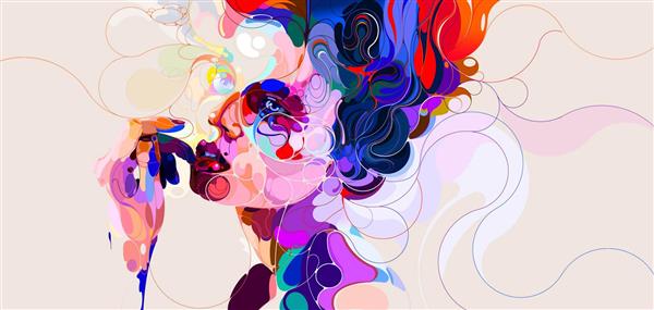 نقاشی نیمرخ زن رنگارنگ اثر مارتین ساتی