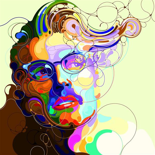 نقاشی گرافیکی رنگارنگ صورت یک مرد اثر مارتین ساتی