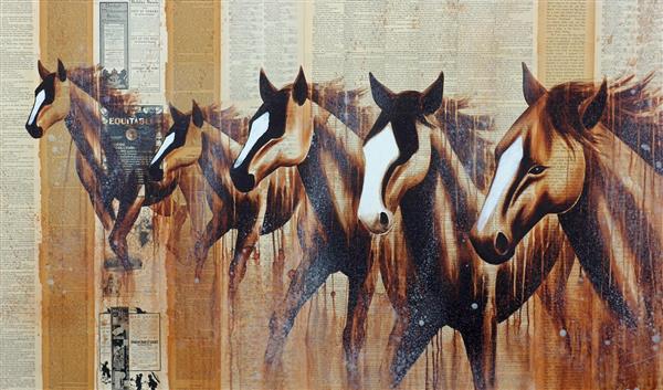 نقاشی سبک روزنامه ای از اسب های زیبا