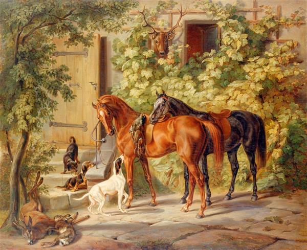 نقاشی اسب ها در حیاط اثر آلبرشت آدام	