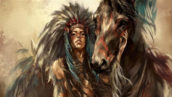 دختر سرخپوست زیبا و اسب