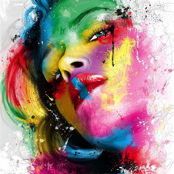 پرتره رنگارنگ چهره دختر جوان اثر پاتریس مورسیانو