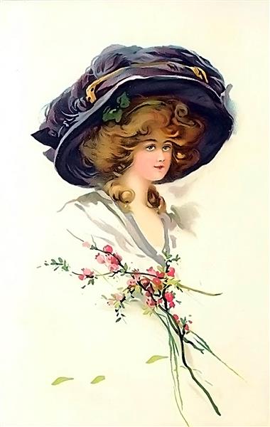 نقاشی زن اروپایی با کلاه سیاه و لباس سفید اثر ویکتورین ارا