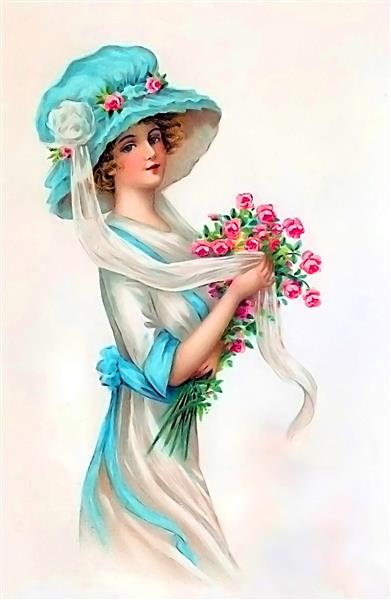 نقاشی زن زیبا در لباس آبی اثر ویکتورین ارا