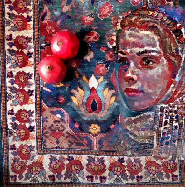 دختر اصیل در تابلو فرش ایرانی قابل چاپ