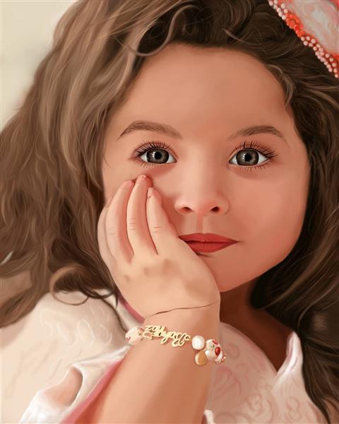 دختر بچه ای زیبا با موهای قهوه ای تصویرسازی دیجیتال