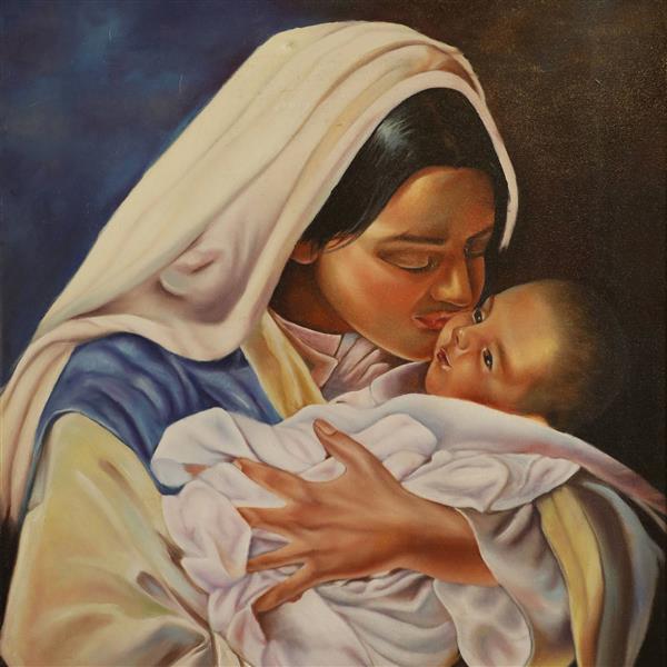 مادر و کودک نقاشی هنری رنگ روغن