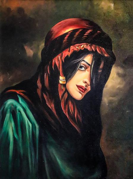 دختر زیبای ایرانی و کرد نقاشی رنگ روغن