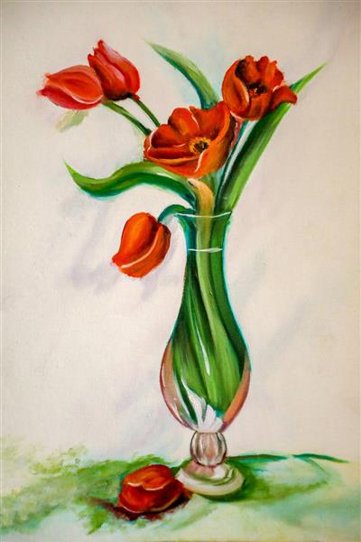 نقاشی هنری گلدان گل