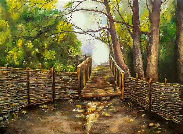 امید تابلو منظره نقاشی رنگ روغن از پل جنگلی