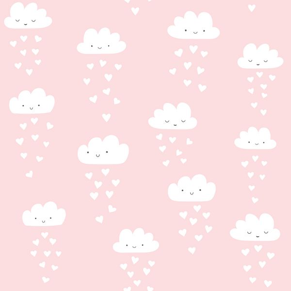 الگوی وکتور با ابرهای خنده دار زیبا با باران قلب پس زمینه بدون درز روز ولنتاین و x27؛