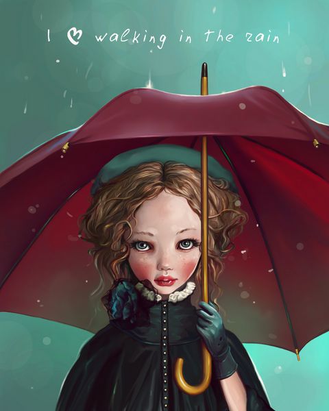دختر ناز با چتر در باران