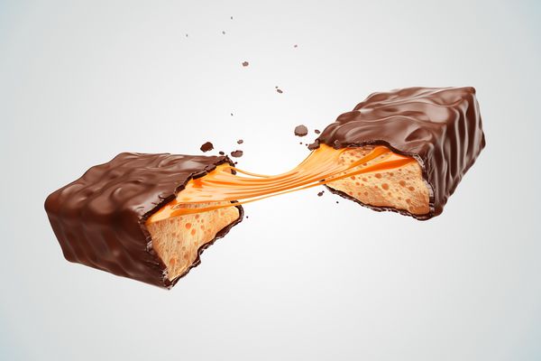 شکلات ترک خورده با کارامل عطر و طعم شیرین ویفر ترد با تصویر برش 3D مسیر