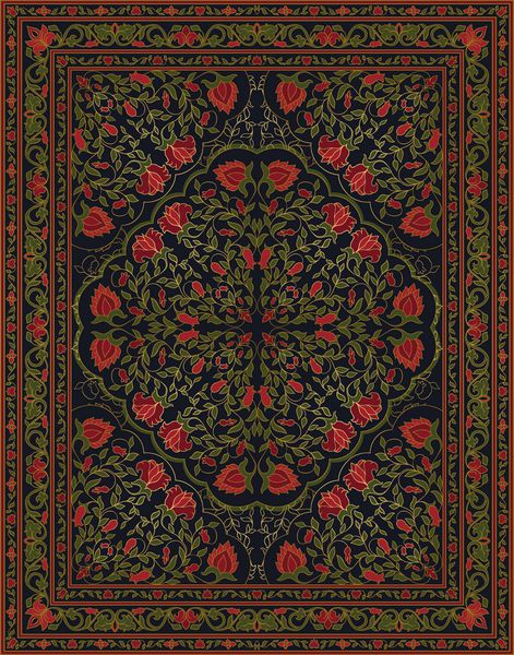 الگوی رنگی برای فرش منسوجات تزئینات انتزاعی شرقی الگوی سبز و قرمز با قاب