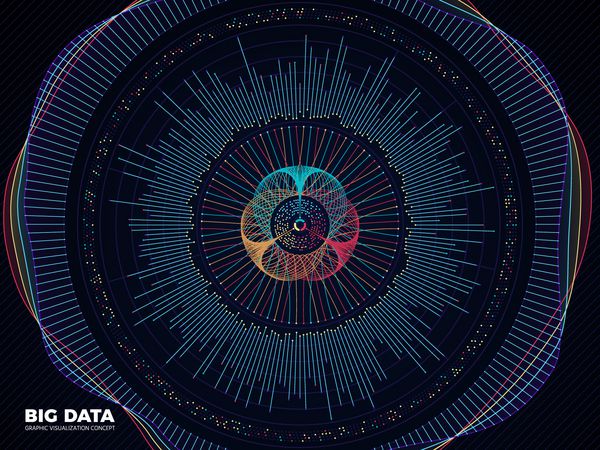 داده های بزرگ مفهوم بردار تجسم سیستم کسب و کار پیچیده پیش زمینه فن آوری دیجیتال اطلاعات مدرن کد رنگی تجسم موج تصویر سازی ساختار جریان بصری