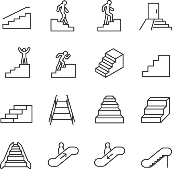 نمادهای پله تنظیم شده است سبک خطی خط با سکته مغزی قابل ویرایش
