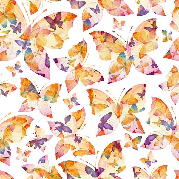 الگوی بدون درز آبرنگ از پروانه های چند رنگ مونتاژ شده است