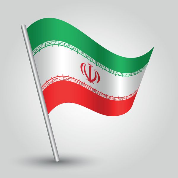 بردار با پرچم مثلثی ساده در قطب نقره ای شیب دار آیکون جمهوری اسلامی ایران با چوب فلزی