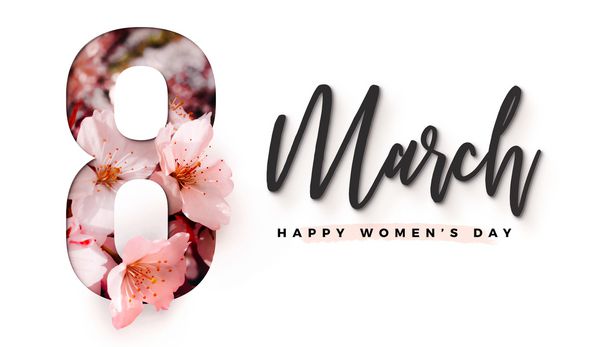 8 مارس زنان amp x27؛ s پوستر درخشان کارت تبریک کاغذهای گرانبها با گلهای شکوفه واقعی یا شکوفه های گیلاس برای زنان و روزهای بی نظیر بین المللی خود که بر روی کارت پوستر بروشور طراحی شده اند