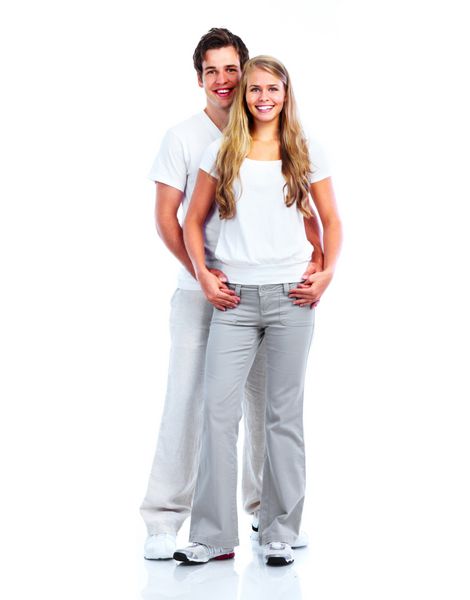 زوج خوشبخت جدا شده بر روی زمینه سفید