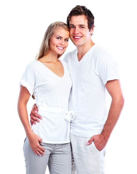 زوج خوشبخت جدا شده بر روی زمینه سفید