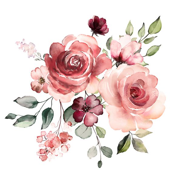 گلهای آبرنگ تزئینی تصویر گل برگ و جوانه ها ترکیب گیاه شناسی برای عروسی یا کارت تبریک شاخه گل گلهای انتزاعی عاشقانه