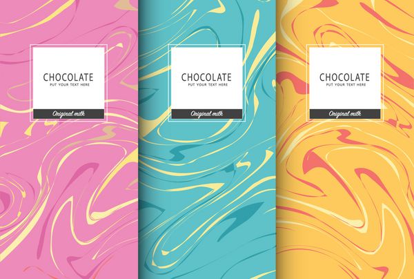 مجموعه بسته بندی شکلات الگوی مارک گذاری محصولات لوکس مرسوم مد روز با الگوی برچسب برای بسته بندی طراحی وکتور