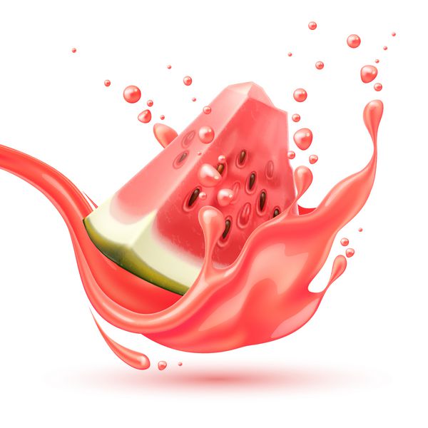 بردار واقعی چشمه آبشارهای هندوانه قرمز مایع میوه توت 3D نماد نوشیدنی تعطیلات گرمسیری تابستانی نماد ویتامین تازه شیرین است که در حال حرکت است تصویر زمینه جدا شده