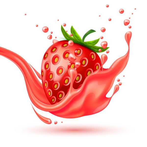 بردار واقعی توت فرنگی توت فرنگی قرمز مایع میوه توت 3D نماد نوشیدنی تعطیلات گرمسیری تابستانی نماد ویتامین تازه شیرین است که در حال حرکت است تصویر زمینه جدا شده