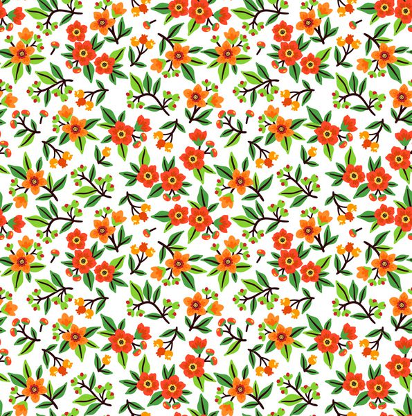 الگوی بدون درز الگوی زیبا در گل کوچک گلهای نارنجی کوچک زمینه سفید پس زمینه گل Ditsy الگوی زیبا برای چاپ مد