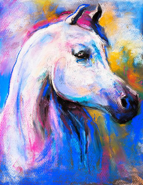 نقاشی پاستیل اصلی اسب سفید هنر مدرن