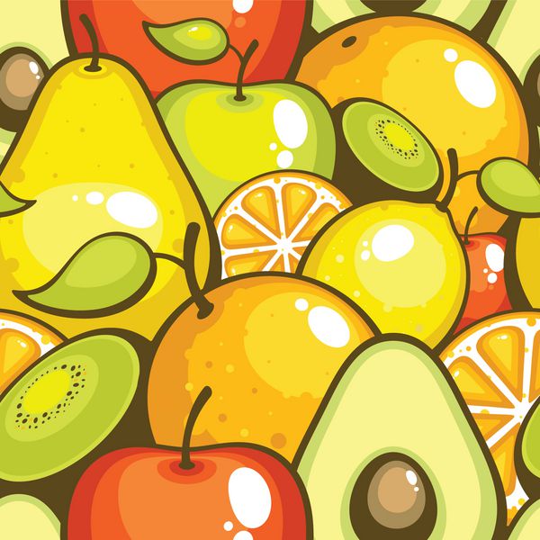 الگوی وکتور بدون درز با میوه های تازه تصویر غذایی طبیعی تغذیه ارگانیک طراحی بسته بندی منو منسوجات آشپزخانه