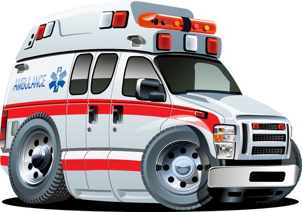 ون آمبولانس کارتونی بردار جدا شده در پس زمینه سفید فرمت برداری EPS-10 موجود در گروه ها و لایه ها برای ویرایش آسان