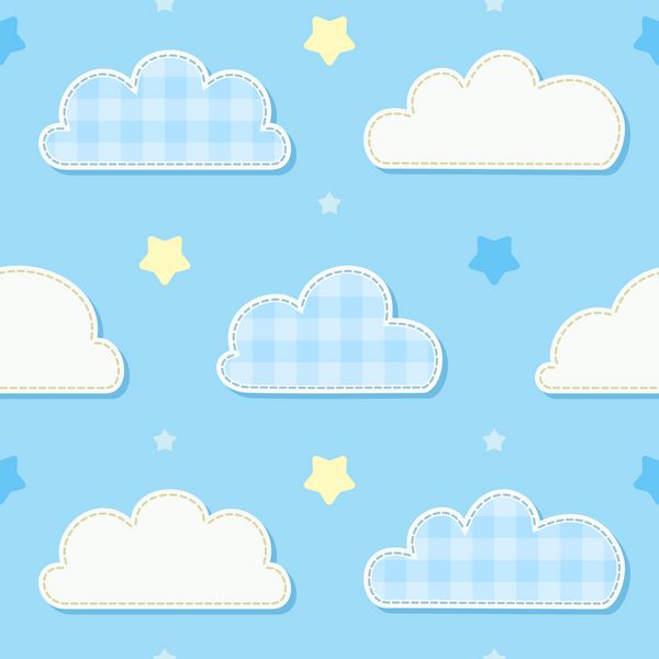الگوی آسمان یکپارچه زیبا با ابرها و ستاره ها کاغذ دیواری تزئینی مهد کودک اتاق خواب کودکان amp x27؛ s تصویر برداری