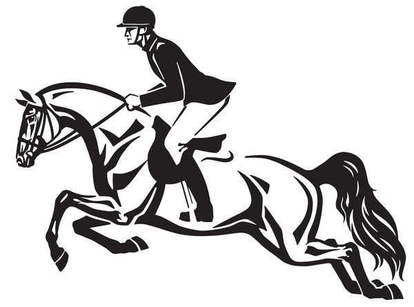 اسب و سوار در حال پرش از روی یک حصار نمایشگاه استادیوم اریکرین پلاک و نمای سمت سفید تصویر برداری جدا شده طراحی لوگو