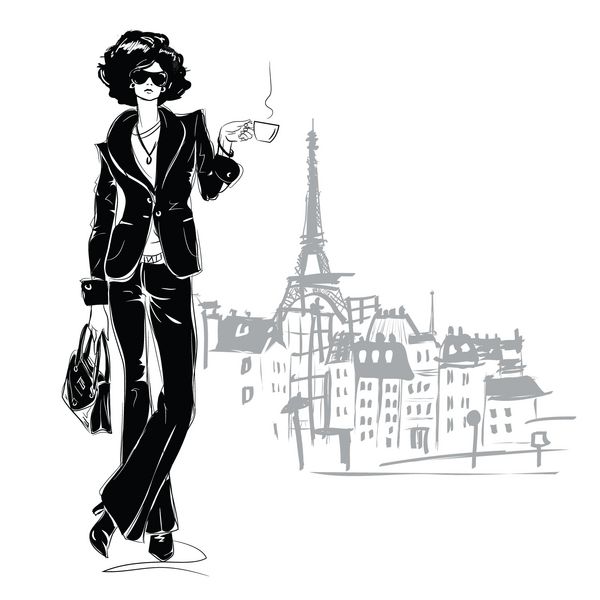 دختر مد به سبک طرح در پاریس تصویر برداری