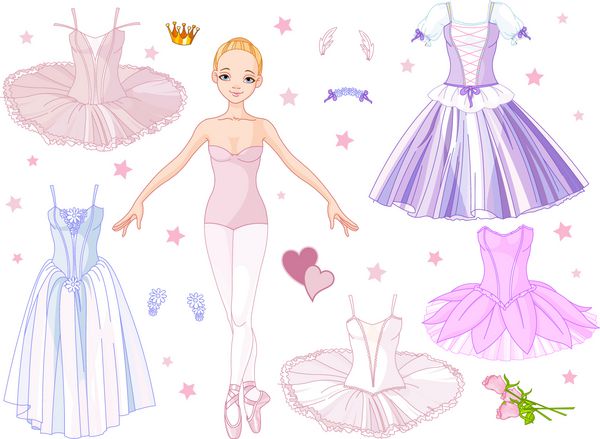 کاغذ عروسک Ballerina با لباس های مختلف
