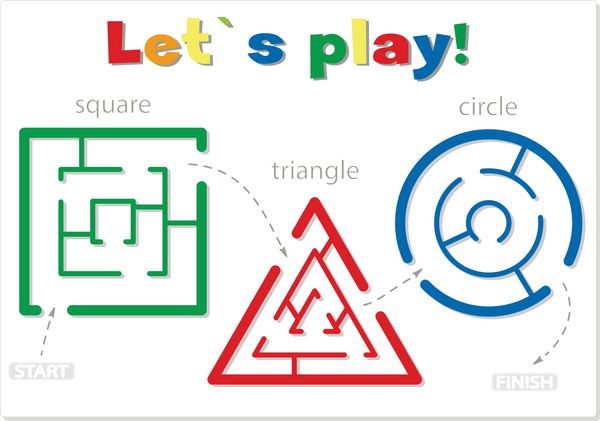 اشکال هندسی ساده مربع مثلث دایره بازی برای بچه ها از طریق مارپیچ ها بروید