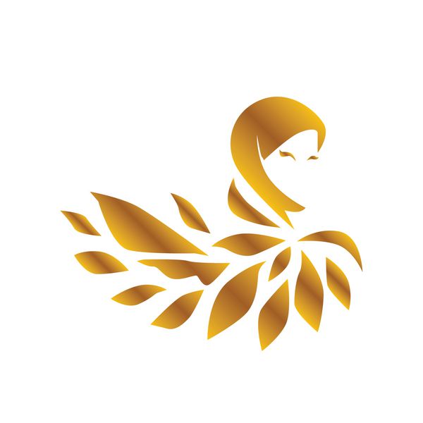 muslimah logo برای حجاب یا روسری محصول مد با رنگ طلایی muslimah به معنای زنان بزرگی است که دارای چند استعداد هستند