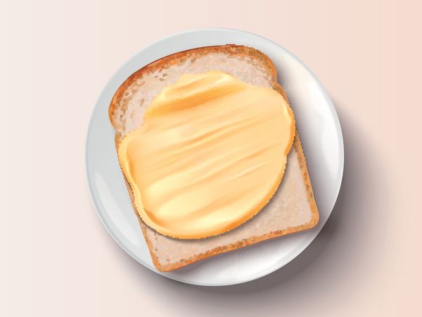 کره روی نان نمایی بالای نان تست خوشمزه در تصویر سه بعدی