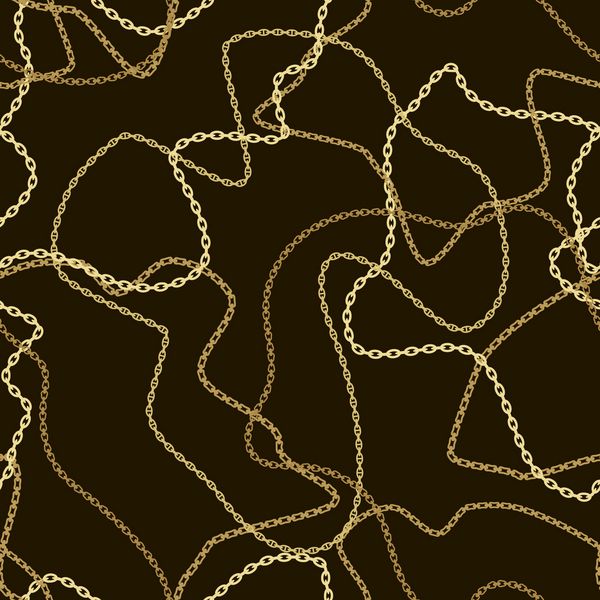 الگوی بدون درز با زنجیرهای مختلف طلایی بر روی زمینه سیاه وکتور