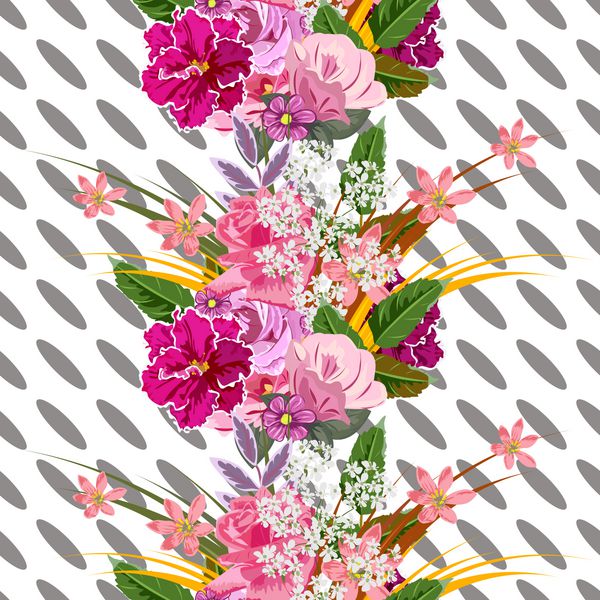 الگوی یکپارچه با گل های باغ صورتی در زمینه هندسی زمینه گل برای منسوجات جلد کاغذ دیواری بسته بندی هدیه چاپ طرح عاشقانه برای کالریو ابریشم