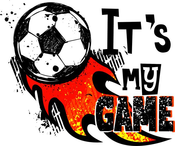 طرح پیراهن فوتبال این بازی من است متن اصلی نوشته شده با بافت grunge توپ فوتبال مسیر حرکت آتش خطوط عناصر جوهر رنگ اسپری و ترکیب حروف انگیزه