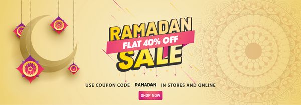 فروش ماه رمضان هدر وب یا طراحی بنر با ماه هلال و 40٪ تخفیف در زمینه طرح گل